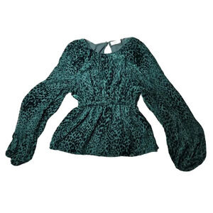 A.L.C. Green Burnout Leopard Print Blouse